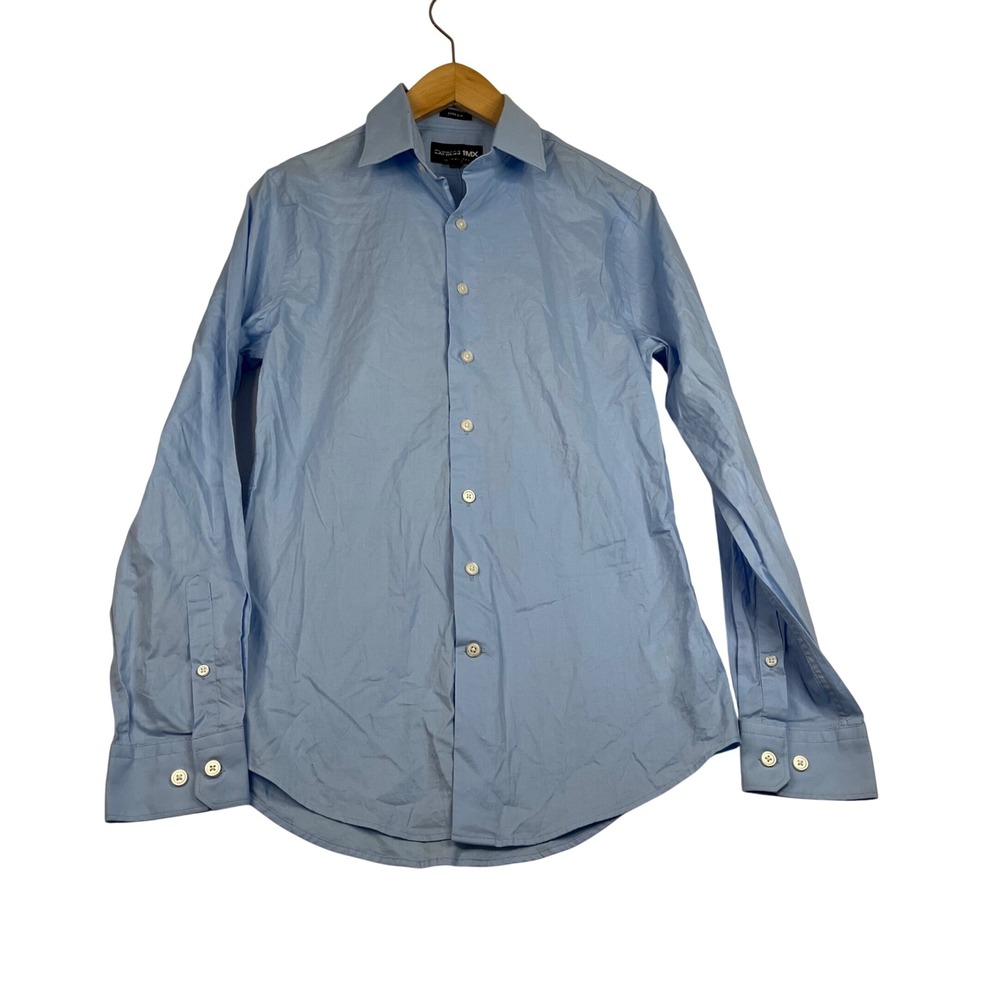 Express 1MX Mens Extra Slim Fit Light Blue Cotton Button Down Dress Shirt XS